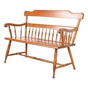 Ethan Allen American Colonial Carved Solid Maple Spindle Bench