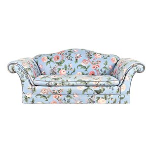 Baker Furniture English Traditional Floral Upholstered Roll Arm Camelback Sofa