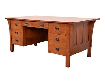 Stickley Mission Oak Arts & Crafts Executive Desk, Newly Refinished