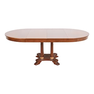 Ethan Allen Neoclassical Cherry Wood Pedestal Extension Dining Table, Newly Refinished