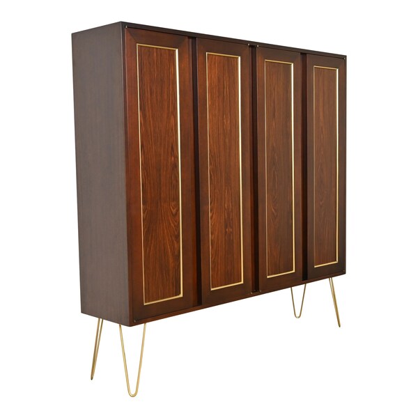 Harvey Probber Mid-Century Modern Rosewood and Brass Bookcase Cabinet, 1960s