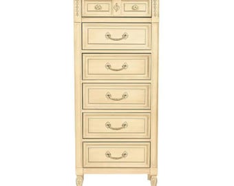John Widdicomb Style French Regency Louis XVI Cream Lacquered Lingerie Chest or Semainier, Circa 1960s