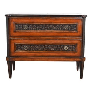 Baker Furniture Italian Regency Louis XVI Cherry and Burl Wood Commode or Chests of Drawers