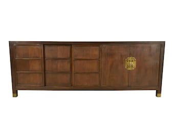 Michael Taylor for Baker Furniture Hollywood Regency Chinoiserie Walnut Sideboard Credenza, Circa 1950s