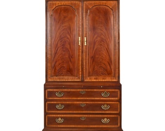 Drexel Heritage Georgian Carved Flame Mahogany Armoire Dresser