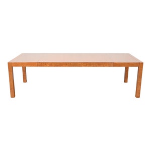 John Widdicomb Mid-Century Modern Burl Wood Parsons Extension Dining Table, Newly Refinished