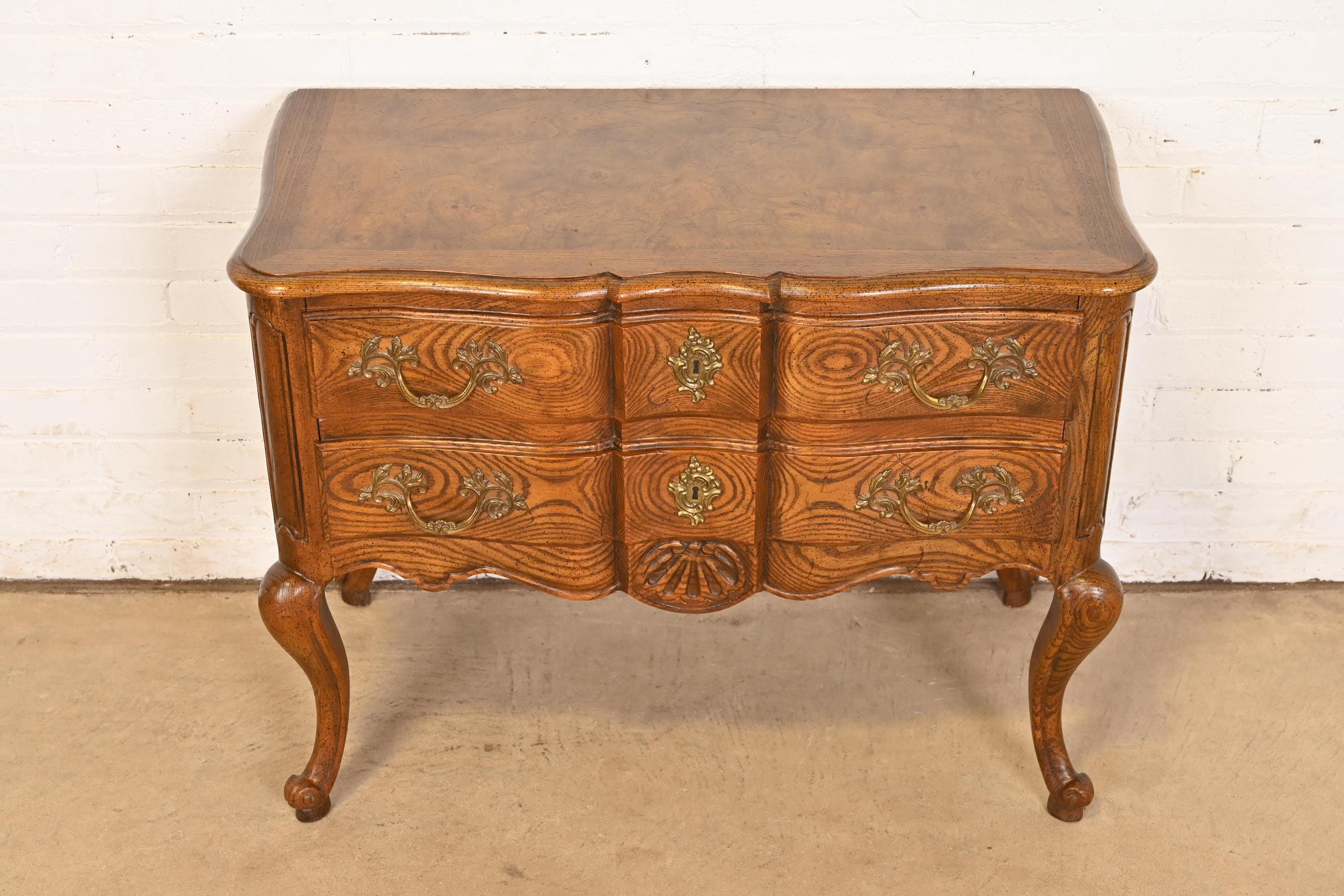 Baker Furniture French Provincial Louis XV Carved Oak and Burl Wood ...