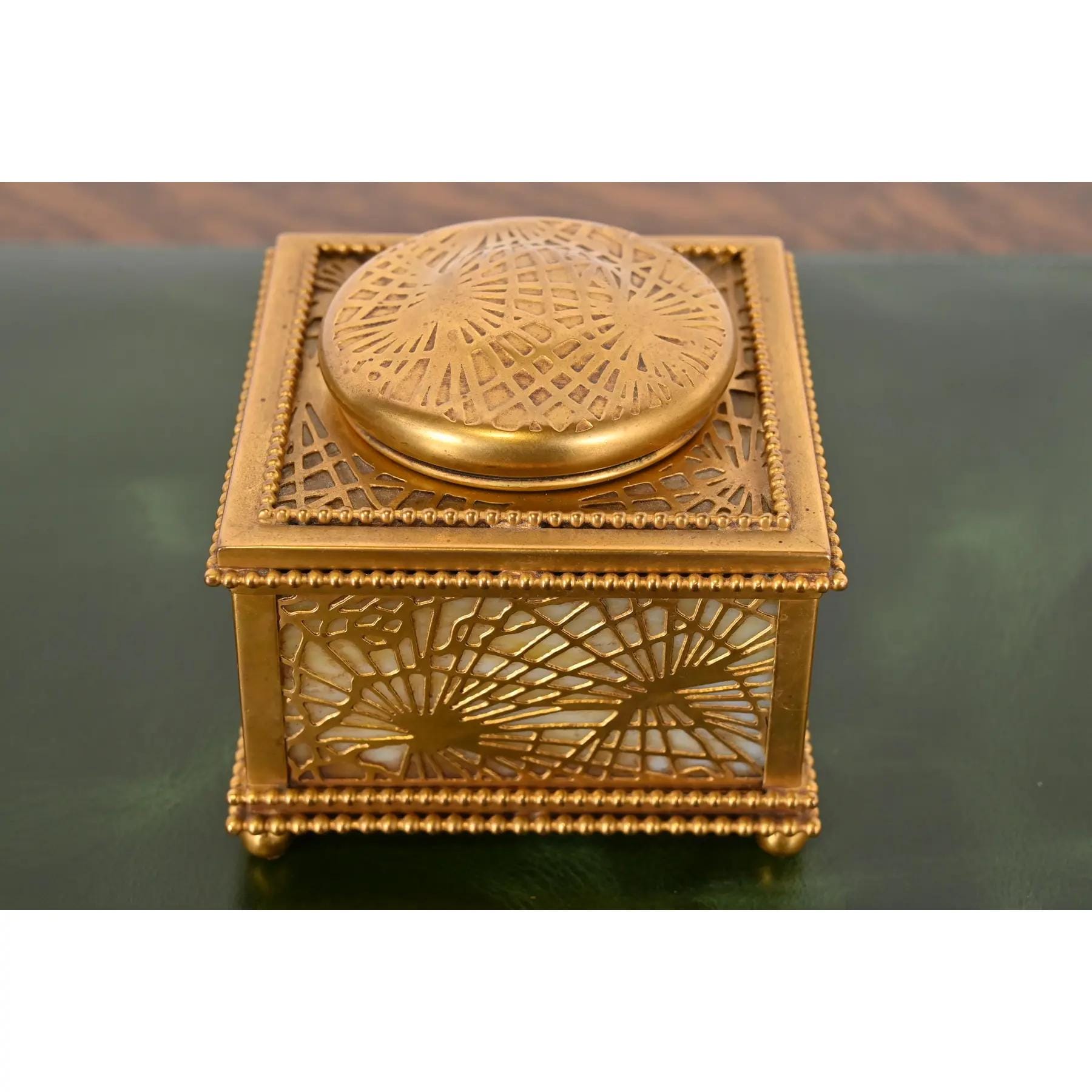 Tiffany Studios New York Pine Needle Bronze Doré and Slag Glass