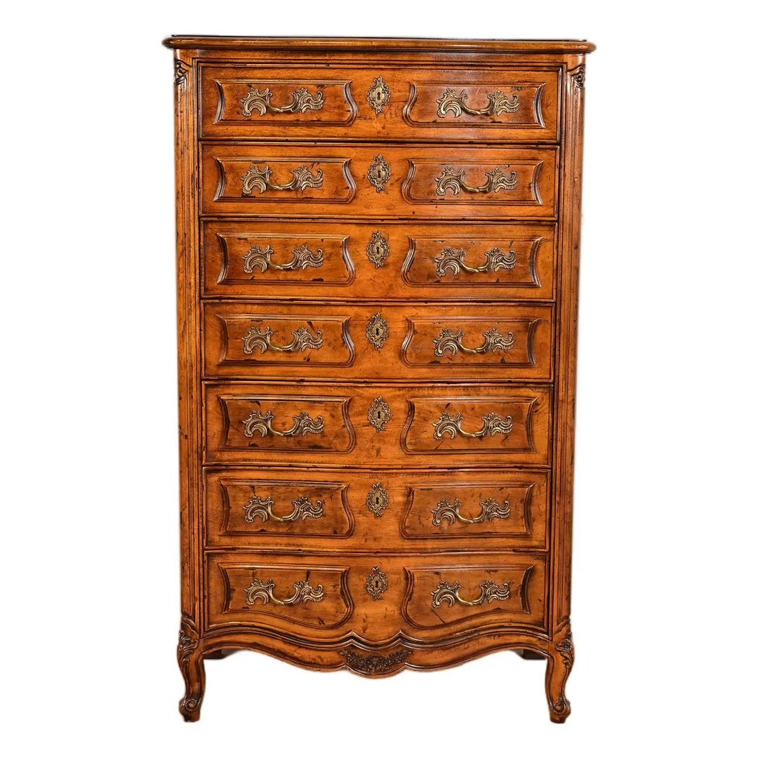 Henredon French Provincial Louis XV Carved Walnut Highboy Dresser