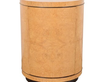 Milo Baughman Style Burl Wood Drum Side Table by Henredon