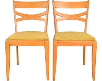 Heywood Wakefield Mid-Century Modern Solid Maple Side Chairs or Dining Chairs, Pair