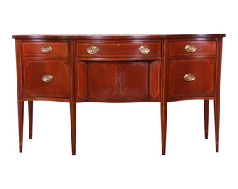 Baker Furniture Hepplewhite Mahogany Bow Front Sideboard Credenza, Newly Refinished