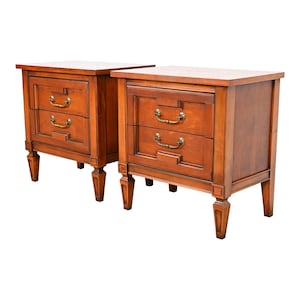 French Regency Louis XVI Fruitwood Nightstands in the Manner of Henredon, Pair