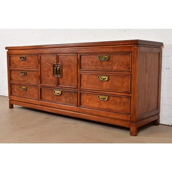 アメリカ製 Thomasville ナイトテーブル ミッドセンチュリー Thomasville Mid-century Hollywood Regency Chinoiserie Burl Wood