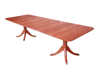 Stickley Georgian Cherry Wood Double Pedestal Extension Dining Table, Newly Refinished