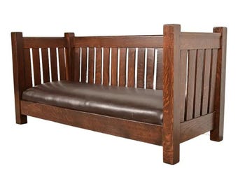 L. & J. G. Stickley Antique Mission Oak Arts and Crafts Settle Sofa or Bench, Newly Refinished