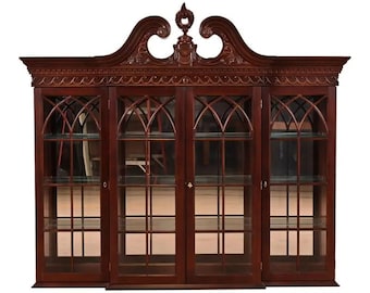 Georgian Carved Mahogany Lighted Bookcase or Display Cabinet by Craftique