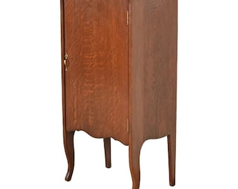 Antique Victorian Carved Tiger Oak Music Cabinet, Circa 1900