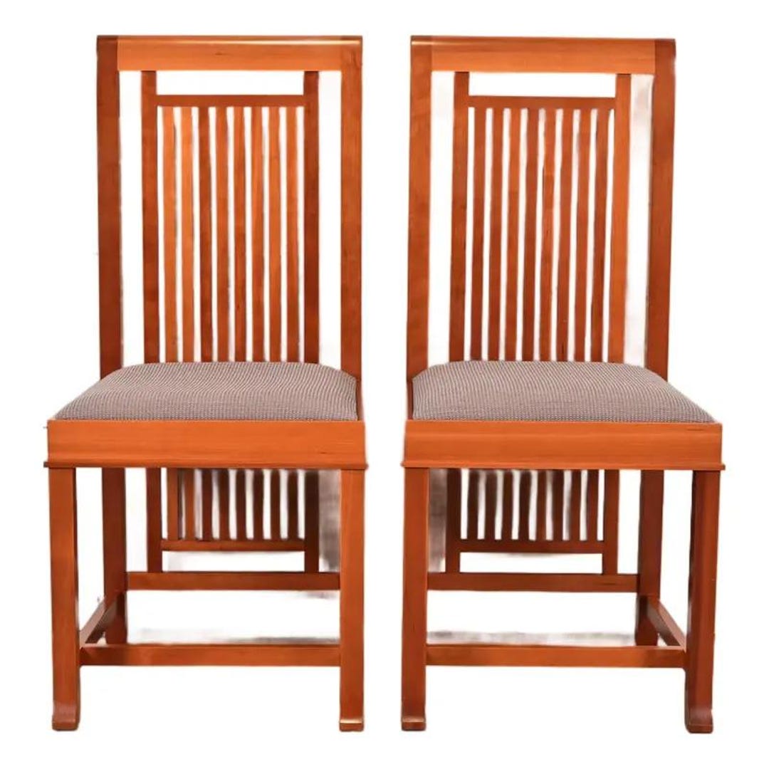 Frank Lloyd Wright for Cassina Arts & Crafts Cherry Wood Dining Chairs ...