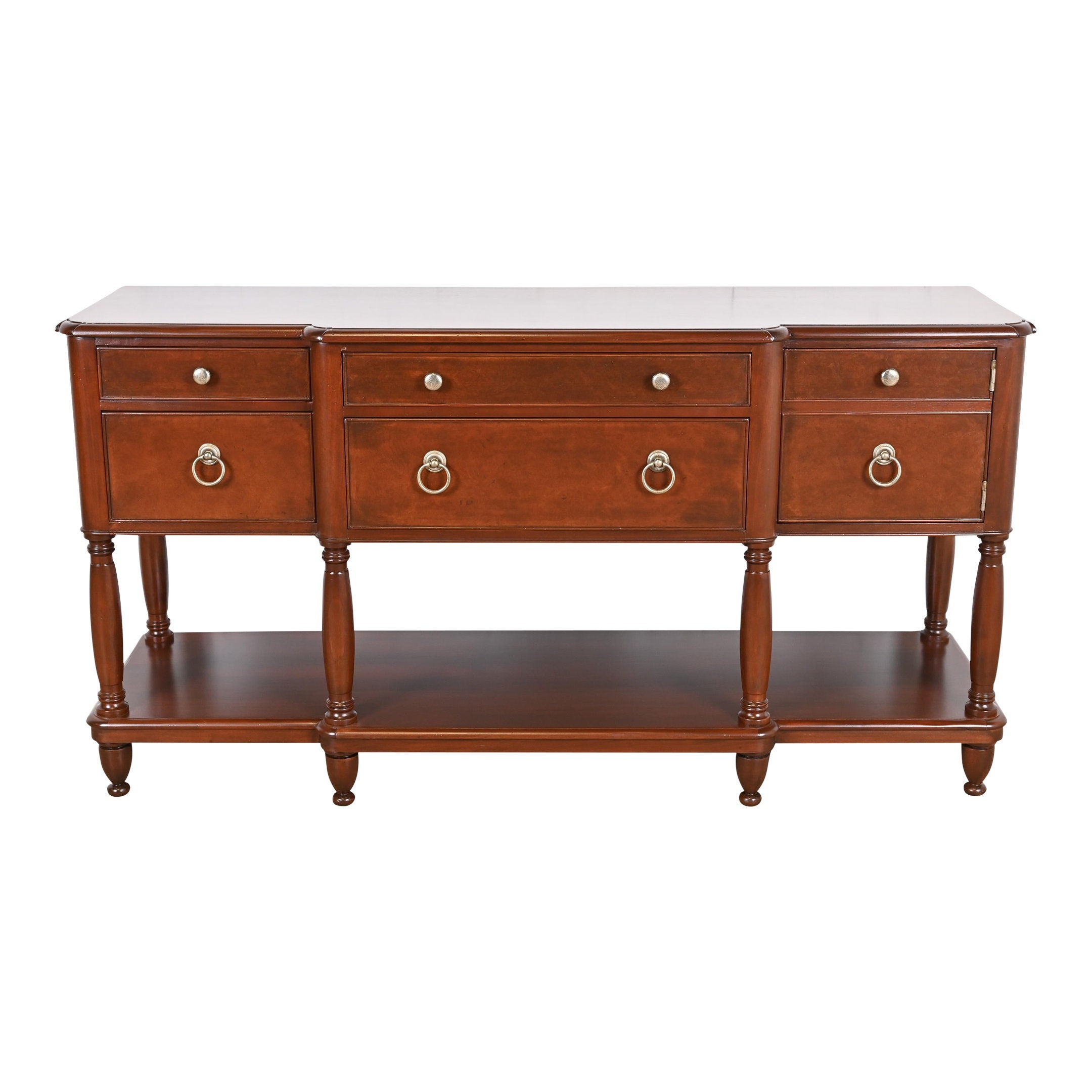 Baker Furniture Italian Provincial Mahogany and Burl Wood Sideboard, Newly Refinished
