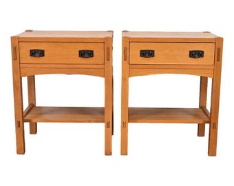 Stickley Mission Oak Arts & Crafts Nightstands or Side Tables, Pair