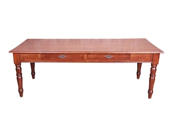 Antique French Provincial Elm Wood Harvest Farm Table With Drawers, Circa 1900