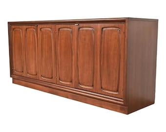Broyhill Emphasis Mid-Century Modern Sculpted Walnut Sideboard Credenza, Newly Refinished
