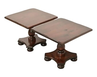 Ethan Allen Early American Solid Pine Pedestal Side Tables, Pair