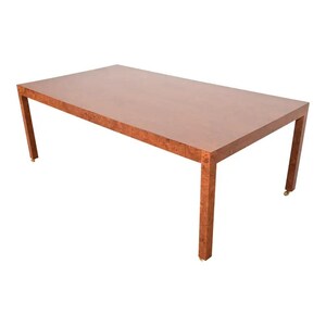 Milo Baughman Style Mid-Century Modern Burl Wood Parsons Dining Table or Executive Desk, Newly Refinished