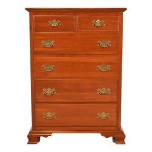 Ethan Allen Early American Solid Cherry Wood Six-Drawer Highboy Dresser