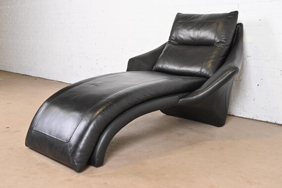 Roger Rougier Modern Black Leather Chaise Lounge Etsy Denmark