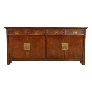 Henredon Hollywood Regency Chinoiserie Walnut Sideboard Credenza, Circa 1970s