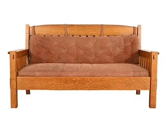 Harden Furniture Antique Mission Oak Arts & Crafts Settle Sofa or Bench, Circa 1910