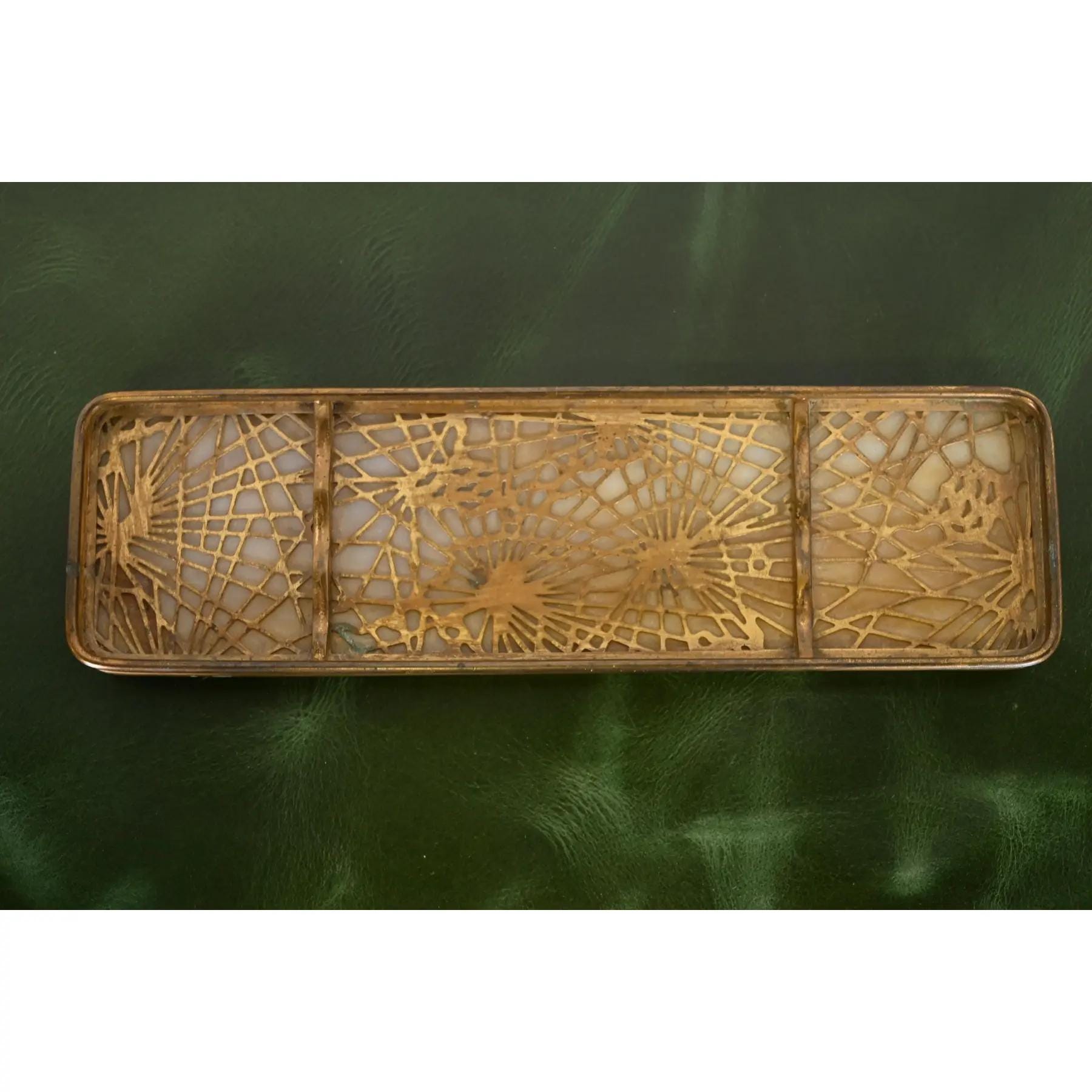 Tiffany Studios New York Pine Needle Bronze Doré and Slag Glass