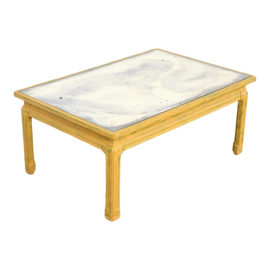 Baker Furniture Hollywood Regency Chinoiserie Yellow Lacquered
