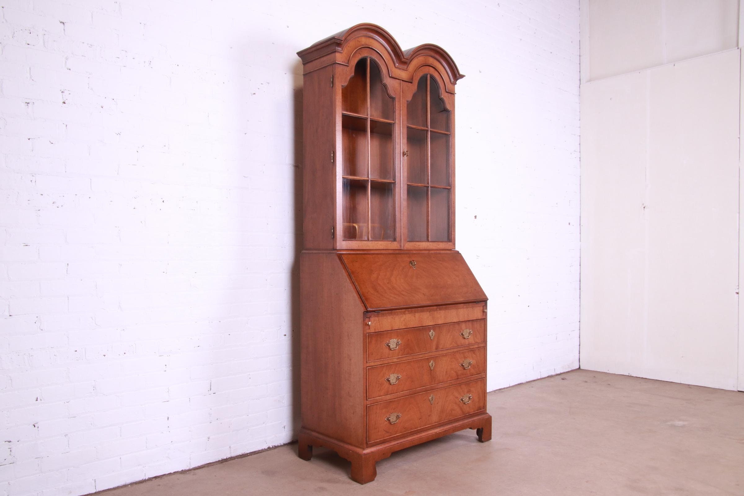 Henredon Georgian Walnut Drop Front Secretary Desk With Bookcase