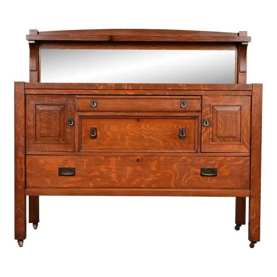 【Stickley】インレイド・オーク・キャビネット　アメリカ老舗家具メーカー Stickley Brothers Style Antique Mission Oak Arts & Crafts
