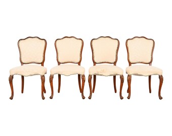 Romweber French Provincial Louis XV Carved Walnut Dining Chairs, Set of Four