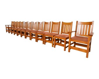Stickley Mission Oak Arts Crafts Dining Chairs, Set of Twelve