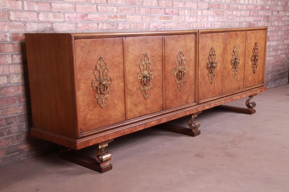Mastercraft Monumental Mid century Hollywood Regency Burl Wood and