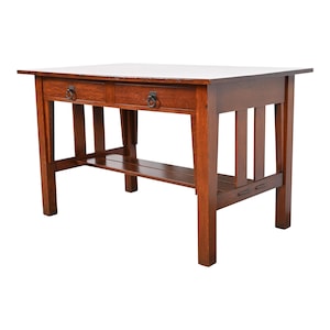 Antique Stickley Brothers Mission Oak Arts & Crafts Desk or Library Table, Newly Restored