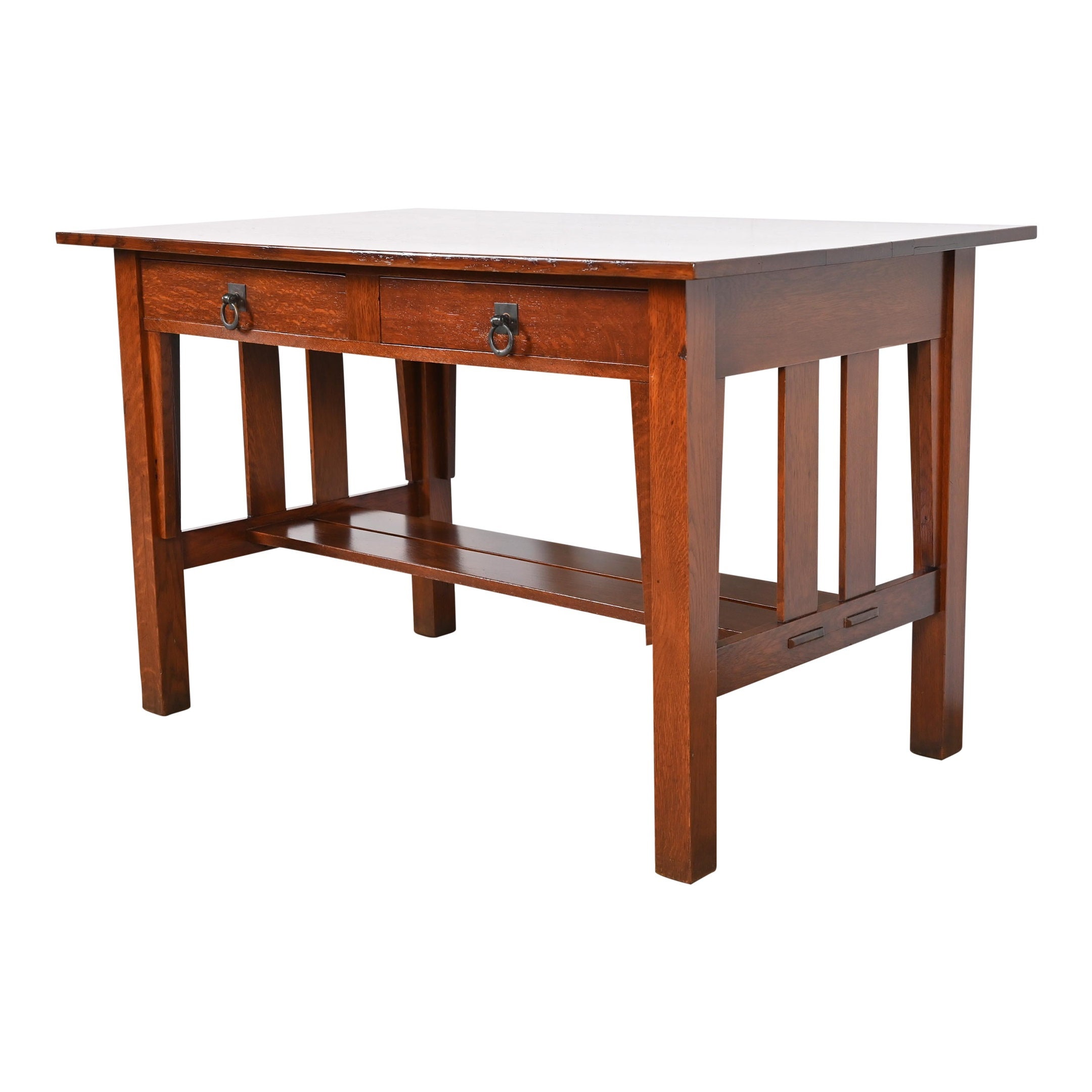Antique oak library table with drawer discount