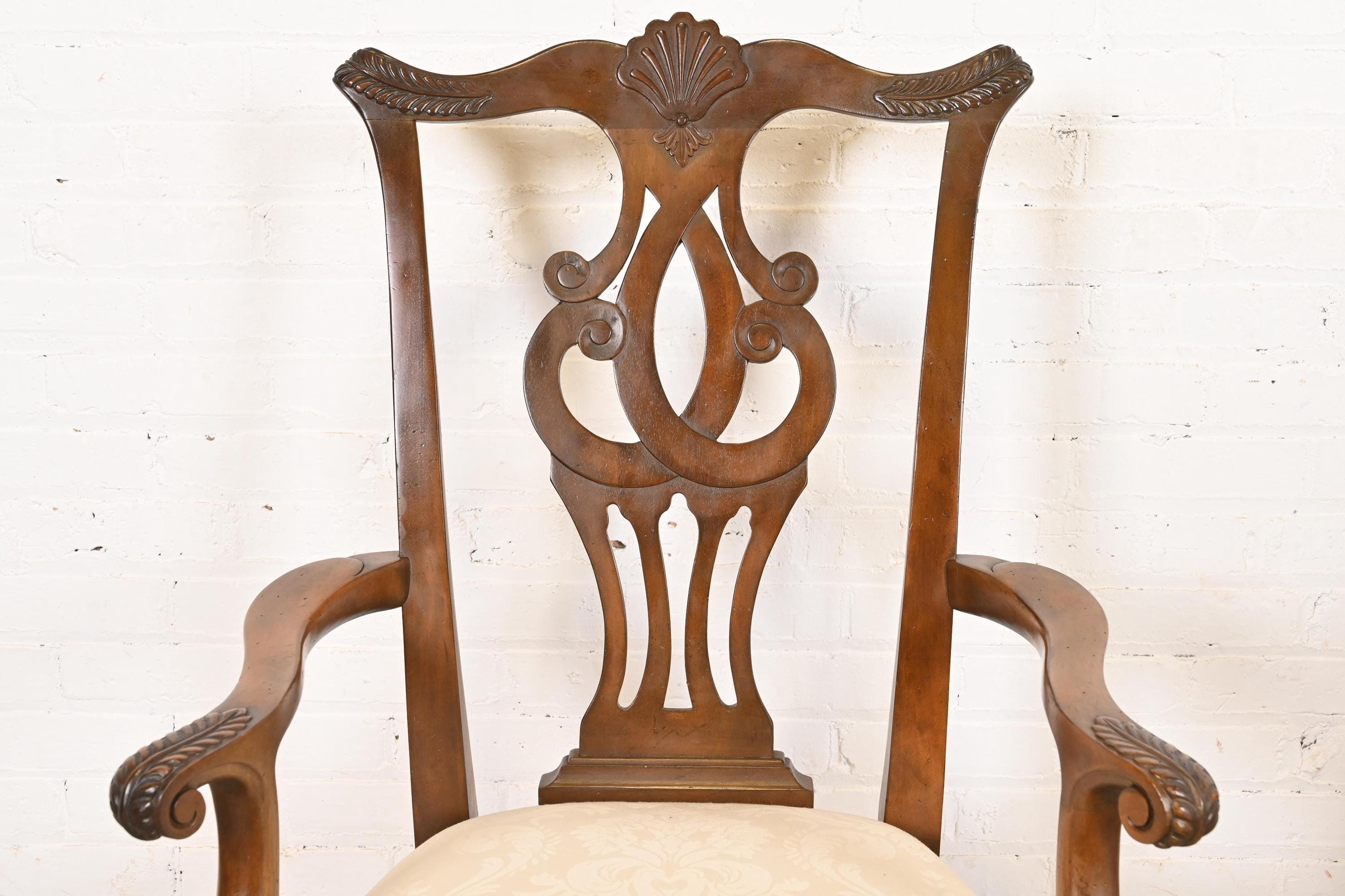 Drexel Heritage Chippendale Carved Mahogany Dining Chairs, Set of