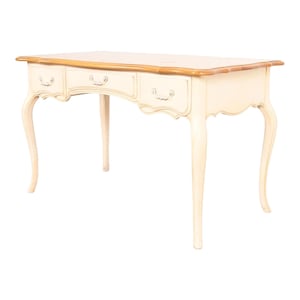 Ethan Allen French Provincial Louis XV Cream Lacquered Maple Top Writing Desk