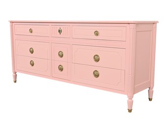 Baker Furniture French Regency Louis XVI Pink Lacquered Dresser, Newly Refinished