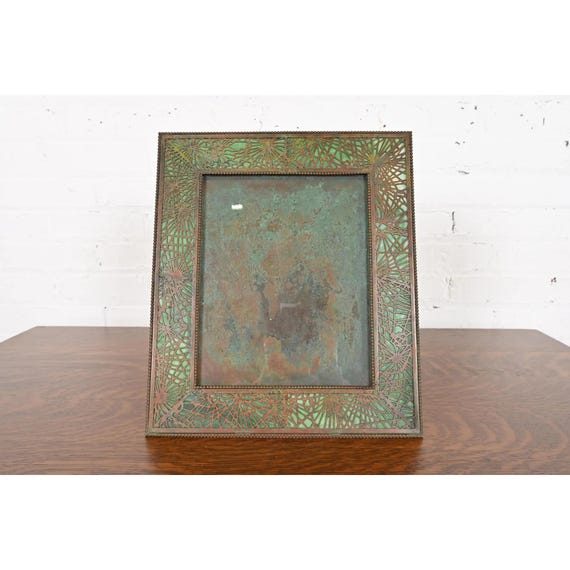 Tiffany Studios New York Pine Needle Bronze and Green Slag Glass