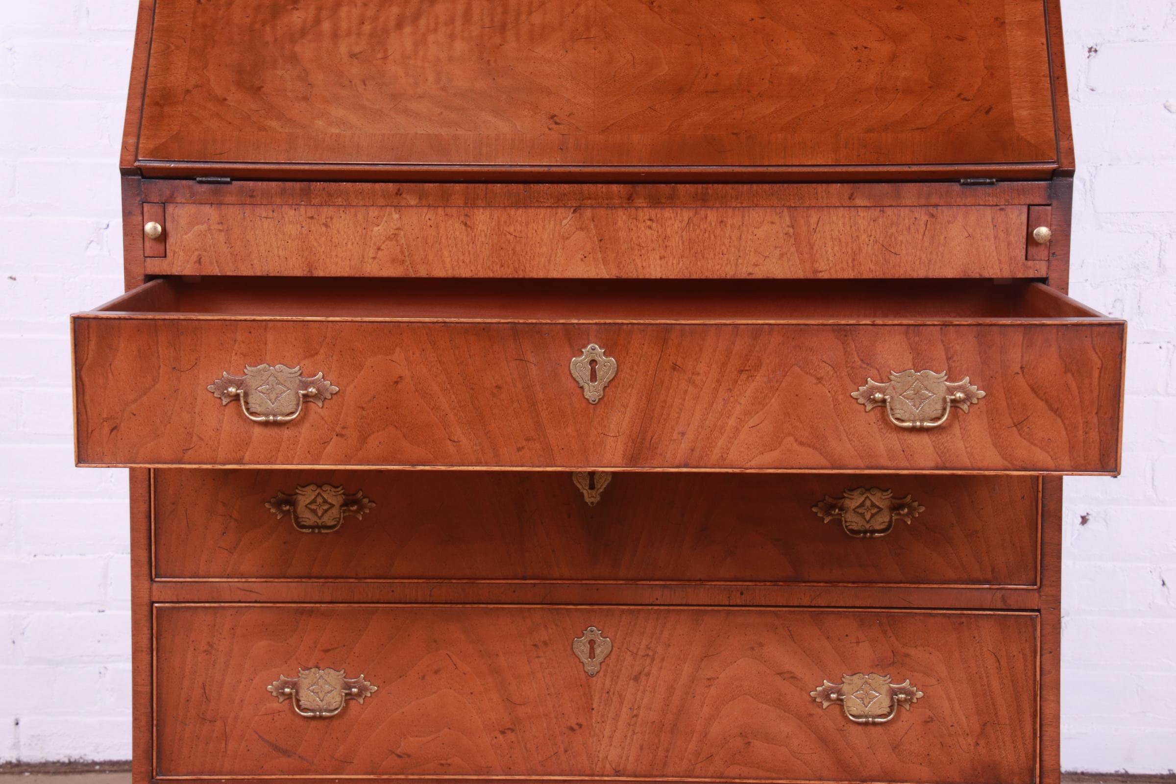 Henredon Georgian Walnut Drop Front Secretary Desk With Bookcase