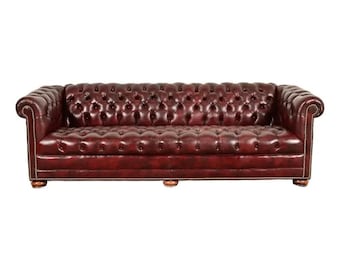 Hancock & Moore Style English Oxblood Tufted Leather Chesterfield Sofa | Circa 1980s