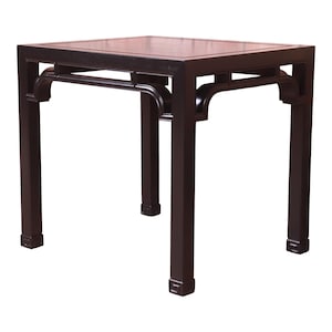 Henredon Hollywood Regency Chinoiserie Black Lacquered Side Table, Newly Refinished