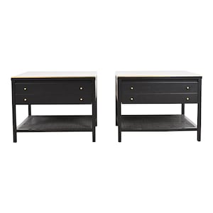 Paul McCobb Irwin Collection Black Lacquer and Brass End Tables or Nightstands, Newly Refinished